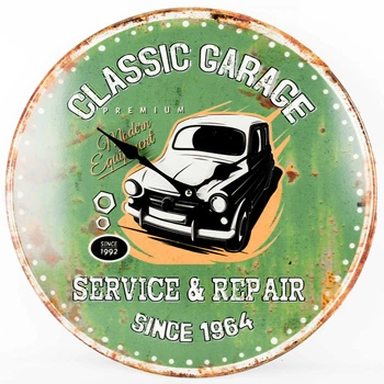 Годинник настінний Technoline 596579 Classic Garage: циферблат 39,5 см, метал, зелений
