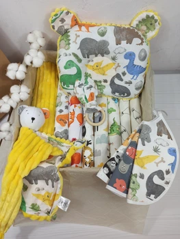 Набор для новорожденного: плед, подушка, пеленки и игрушки a.l.babybox Дино Желтый