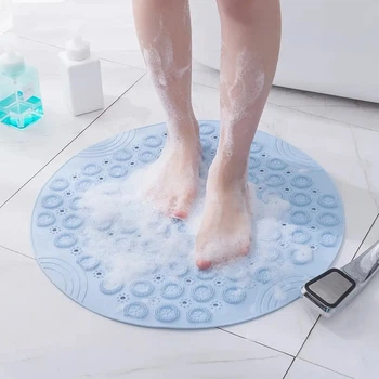 Коврик круглый силиконовый антискользящий для ванны и душа Bathlux 55*55 см Голубой