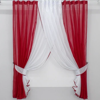 Кухонные шторки VR-Textil № 096к с подвязками красный с белым 400х170 см (50-806)