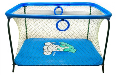 Манеж детский игровой KinderBox люкс Темно - голубой собачка с крупной сеткой (R 73)