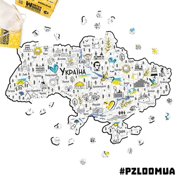 Деревянный пазл Карта Украины от WortexPuzzle 55х37 см 25 шт