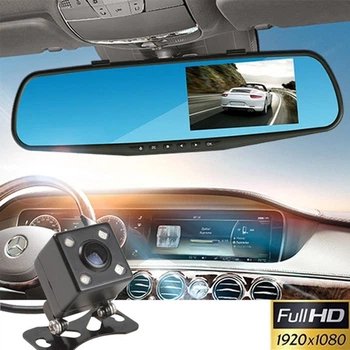 Автомобильный видеорегистратор зеркало L9002LCD 4.3 1080P Full HD на 2 камеры регистратор с камерой заднего вида