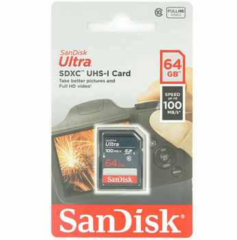 Карта памяти SanDisk Ultra SDHC Ultra 64GB Class 10 UHS-I до 10 МБ/с R-100MB/s (SDSDUNR-064G-GN3IN)
