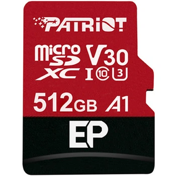 Карта памяти Patriot EP Series microSDXC UHS-1 U3 512GB Class 10 V30 R-100MB/s W-80MB/s адаптер SD - 512 ГБ, скорость до 100 МБ/с, адаптер, 4K, Android, фото/видео (LKMTR_820698)