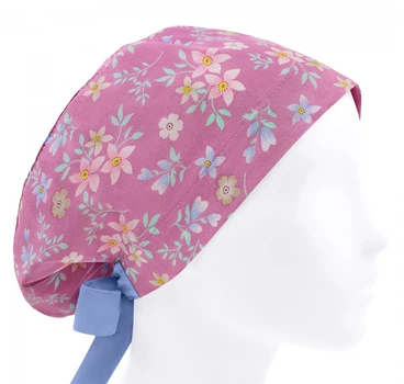 Медицинская шапочка женская HeadwearUniverse универсальная принт Цветы на сиреневом