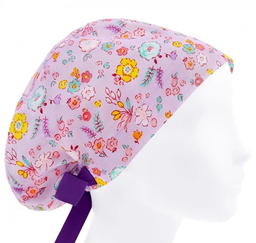 Медицинская шапочка женская HeadwearUniverse универсальная принт Цветочки на лавандовом