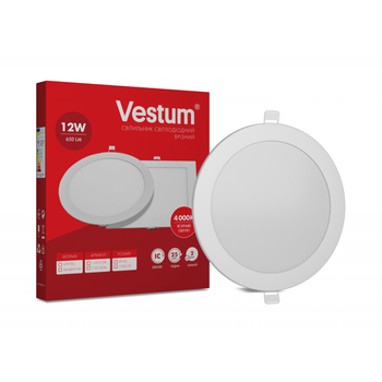 КРУГЛЫЙ СВЕТОДИОДНЫЙ ВРЕЗНОЙ СВЕТИЛЬНИК VESTUM 12W 4000K 220В