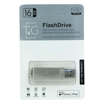 USB Флешка OTG + Lightning + microUSB 16GB T&G металлическая серия 004 Серая