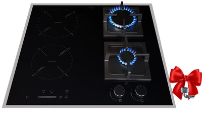 Варочная поверхность комбинированная Luxor GI 67 SS MY Black Booster защитная окантовка + металлический уголок для подключения в подарок, черный, нержавеющая сталь, прочие цвета