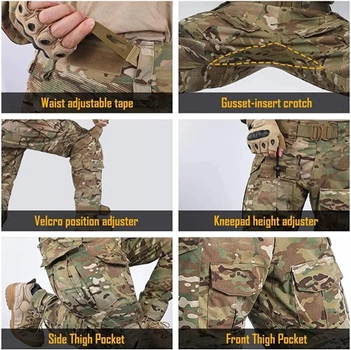Тактические штаны мультикам спецназа ВСУ с эластичными вставками IDOGEAR G3 Multicam и наколенниками р.S