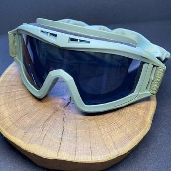 Тактична маска окуляри для військових Tactical на каску та для страйкболу зі змінними лінзами Green (mask-olive)