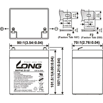 Аккумуляторная батарея Kung Long WP4.5-12 (12В, 4.5Ач)