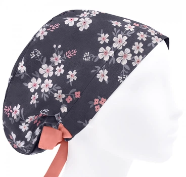 Медицинская шапочка женская HeadwearUniverse универсальная принт Цветы на графите