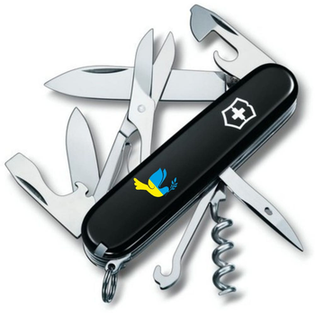 Складной швейцарский нож Victorinox Vx13703.3_T1036u Climber Ukraine Голубь мира сине-желтый 14 функций 91 мм черный