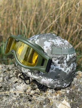 Кавер на каску с креплением для очков шлем маскировочный чехол на каску ЗСУ водонепроницаемый цвет пиксель