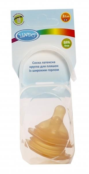 Соска латексна кругла для пляшок з широким горлом 3міс+ 2шт Lindo PK 045/2М