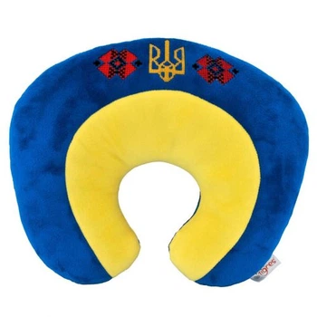 Подушка-підголовник дорожня Золушка 31х27х10 см з вишиванкою текстильна Жовто-синя для відпочинку в авто та подорожей