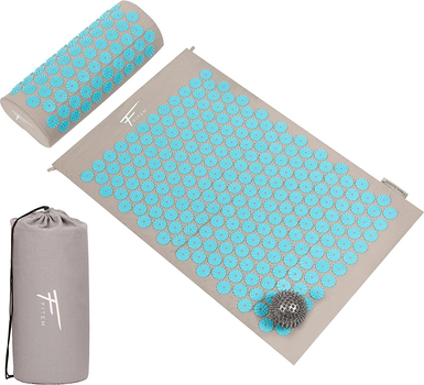 Набір для точкового масажу Fitem - килимок для точкового масажу + подушка + сумка + масажний м'яч - знімає біль у спині та шиї - розслаблення м'язів