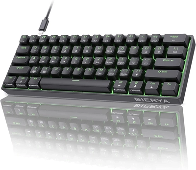 Механическая игровая клавиатура Dierya 60% с механическими переключателями Clicky, Type-C, 61 клавиша (раскладка ENG-UA, QWERTY) черный