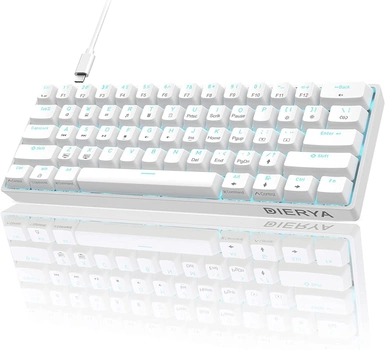 Механическая игровая клавиатура Dierya 60% с механическими переключателями Clicky, Type-C, 61 клавиша (раскладка ENG-UA, QWERTY) белый