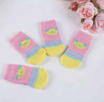Носки с антискольжением для собак хлопок "Pink and Yellow" Size M