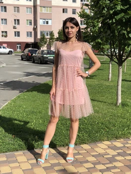 Женское хлопковое платье Poliit 8511 пудровый 38