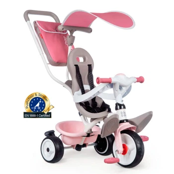 Детский велосипед металлический с козырьком, багажником и сумкой Pink