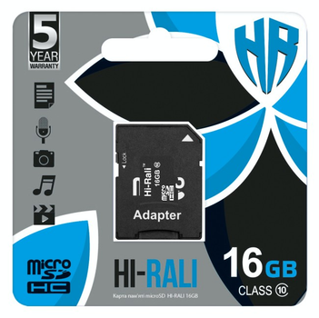 Карта памяти MicroSDHC 16GB UHS-I Class 10 Hi-Rali + SD-adapter