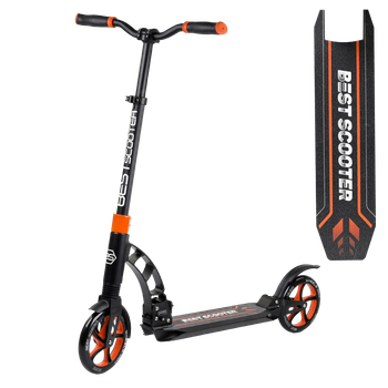 Самокат двухколесный с большими колесами и амортизаторами Best Scooter Черный с оранжевым