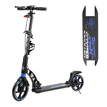 Самокат двухколесный с большими колесами и ручным амортизатором Best Scooter Черный с синим