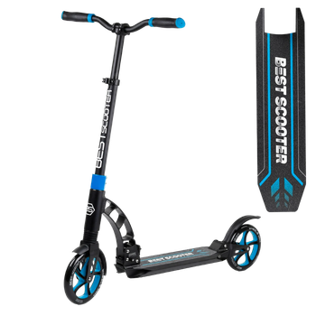 Самокат двоколісний з великими колесами та амортизаторами Best Scooter Чорний з синім