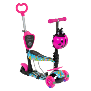 Трехколесный самокат со светящимися колесами и родительской ручкой 5 в 1 Best Scooter Розовый с голубым