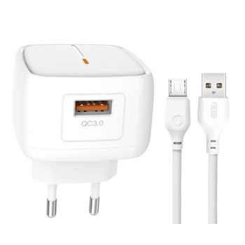 Сетевое зарядное устройство (адаптер) XO L59 1USB / QC3.0 / 3A / 18W + Micro white