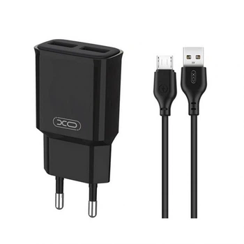 Мережевий зарядний пристрій XO 2в1 адаптер USB 2 порти 2.4A чорний (661769)