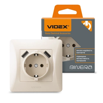 Розетка кремова 1а із заземленням та 2USB BINERA(VF-BNSK1GU2-CR)