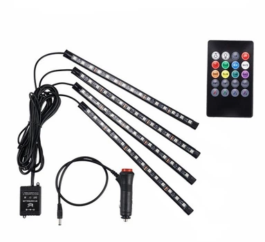 Светодиодная лента RGB для салона, подсветка ног с пультом, RGB LED подсветка салона 60 SMD от прикуривателя Autoexpect (91175)