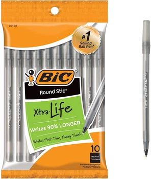 Набір кулькових ручок 10 шт BIC Round Stic Xtra Life (GSMP101-Blk) (B00005249G)