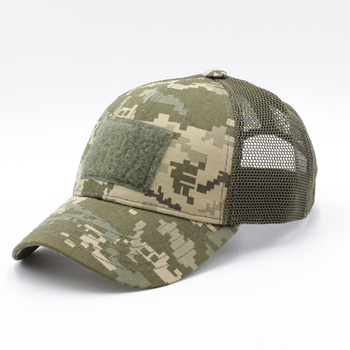 Тактическая бейсболка ЗСУ сетка под шеврон, камуфляж пиксель бейс ВСУ военный, кепка с липучками размер M
