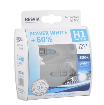 Галогенова лампа Brevia H1 12V 55W P14,5s Power White +60% 4300K 12010PWS