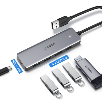 USB-хаб Ugreen CM219 USB 3.0 to 4-Port USB 3.0 Hub Space Gray (UGR-50985)