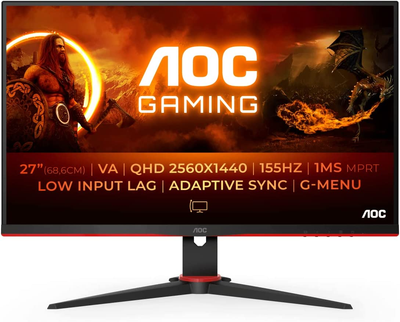 Monitor 27" AOC Q27G2E/BK -- 2K QHD VA / 8-bitowy / sRGB 99% / 155 Hz / Adaptive-Sync / AMD FreeSync Premium