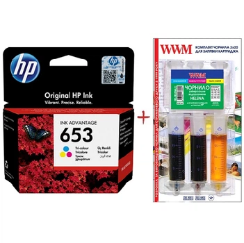 Картридж HP для DJ IA 6075/6475 HP 653 + Заправочный набор Color (Set653-inkC)