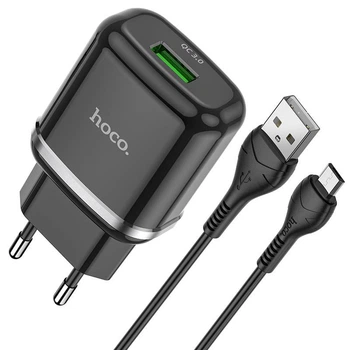 Адаптер сетевой HOCO Micro USB cable Special N3 1USB 18W 3A черный комплект