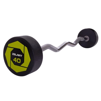 Штанга фиксированная изогнутая Zelart Urethane Barbell TA-2690 40 кг Зелено-черный (58363127)