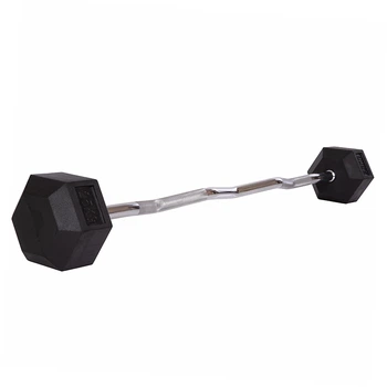 Штанга фиксированная изогнутая обрезиненная Zelart Rubber Hexagon Barbell TA-6231 25 кг Черный (58363128)