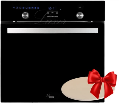 Духовой шкаф электрический Luxor HB 960 UNIQUE BK Colorverglasung цветной дисплей + 3 тонированных черных стекла двери камень для пиццы в подарок, черный