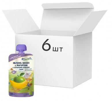 Упаковка фруктового органічного пюре Fleur Alpine Яблуко - Банан з Йогуртом 6шт х 120 г (5024688101151)