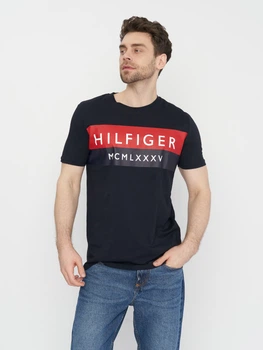 Футболка хлопковая длинная мужская Tommy Hilfiger 11041.2 XL Темно-синяя