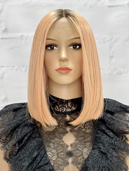 Парик на сетке PoliLy Lace Wig Momo каре омбре розовый блонд